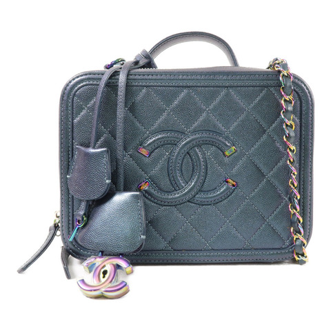 CHANEL 牛皮皮革CC Filigree Vanity Case Medium鏈帶肩背袋