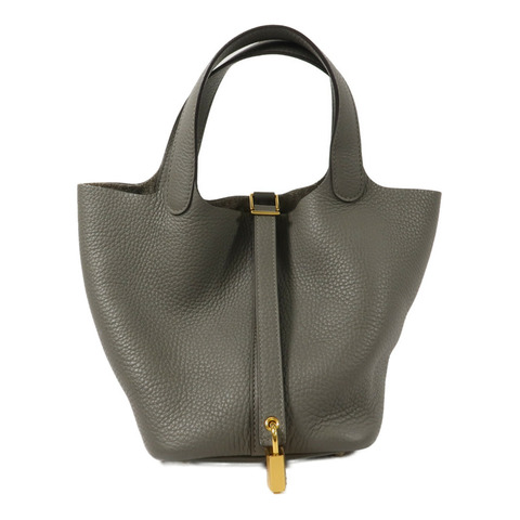 HERMES Clemence皮革Picotin PM手挽袋Gris Meyer