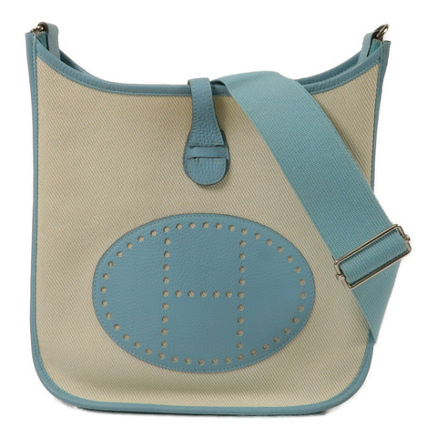 HERMES 帆布/Clemence皮革Evelyne PM肩背袋Ciel