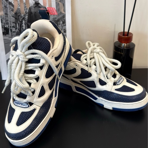 Lv 路易威登/Louis Vuitton Skate 皮革 圓頭系帶 低幫 時尚板鞋 男女同款 藍白 尺碼：7碼41碼