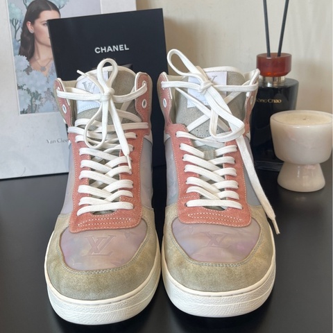 LOUIS VUITTON/路易威登 Rivoli 炫彩粉藍 拼色高幫鞋 尺碼：7