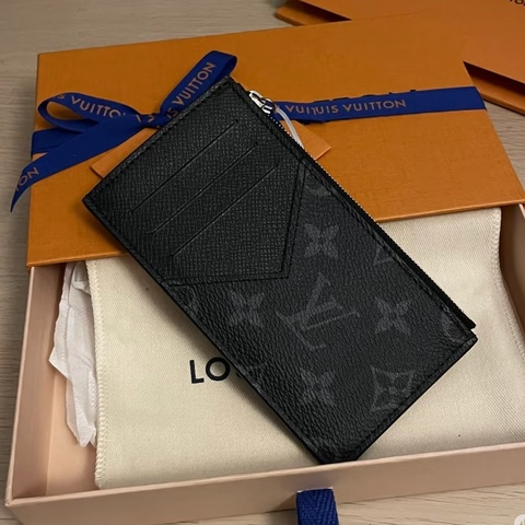 LV  黑色老花牛皮 卡夾零錢包