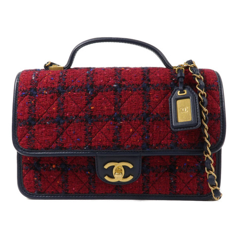 CHANEL Tweed Top Handle Flap Bag鏈帶肩背袋
