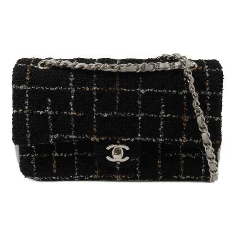 CHANEL Tweed/牛皮皮革Classic Flap Tweed鏈帶肩背袋