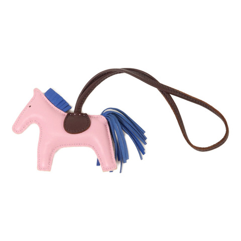 HERMES Milo皮革Rodeo PM掛飾Mauve Sylvestre/Rouge Sellier/Bleu France