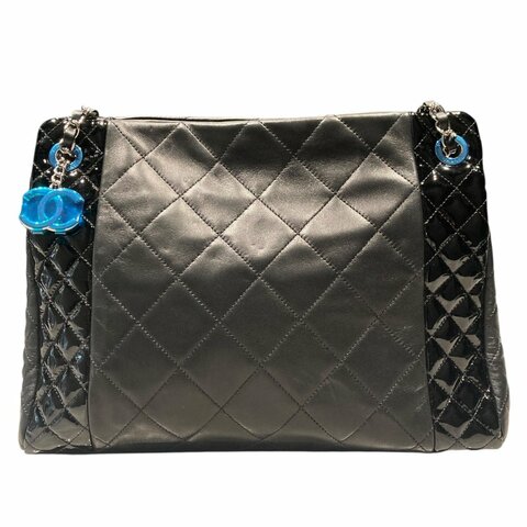 CHANEL 香奈兒 CC CHARM TOTE 黑色 皮革 銀釦
