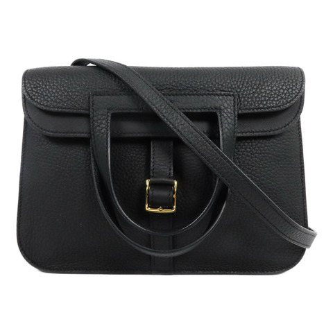 HERMES Clemence皮革Halzan 25手挽肩背兩用袋Noir