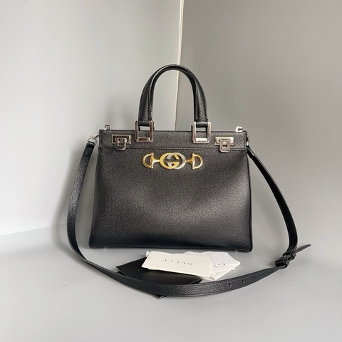 GUCCI/古馳 Zumi  中號黑色牛皮荔枝紋 手提單肩斜挎包