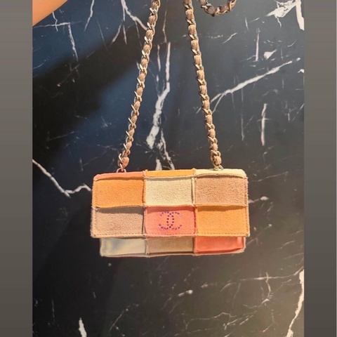 CHANEL麂皮皮革 Mini Chain Bag銀扣鏈帶肩背袋