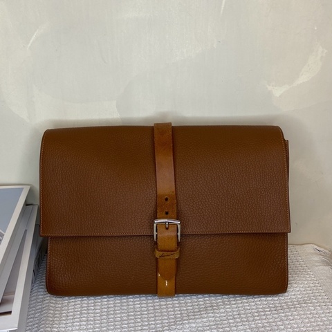 Hermes/愛馬仕 牛皮 單扣 郵差包斜挎包 焦糖色 98新