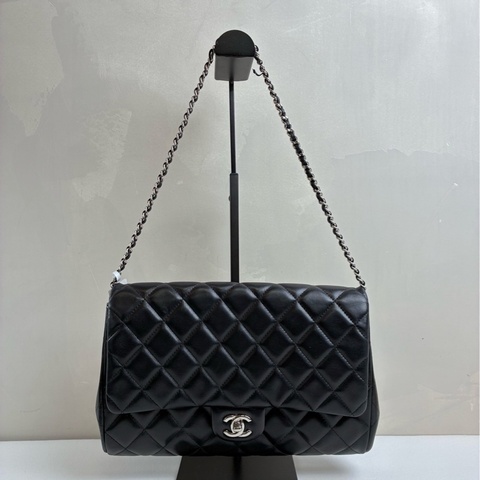 香奈兒/chanel 全皮黑銀羊皮cf單肩包  17開 原始色