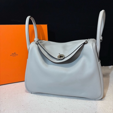 Hermes 愛馬仕 Lindy30亞麻藍銀扣 Swift小牛皮 X刻