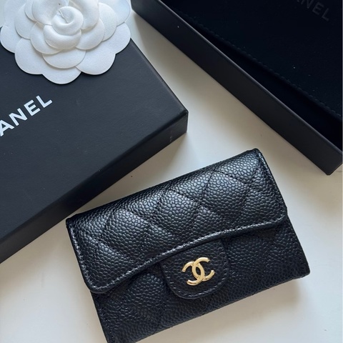 💎Chanel香奈兒|黑金魚子醬CF翻蓋卡包/零錢包|98新28開