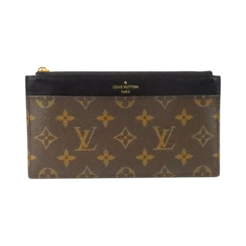 LOUIS VUITTON Monogram/牛皮皮革Slim Purse金扣長錢包