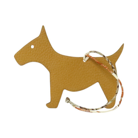 HERMES Clemence皮革Dog Charm掛飾Vert Yucca/Biscuit