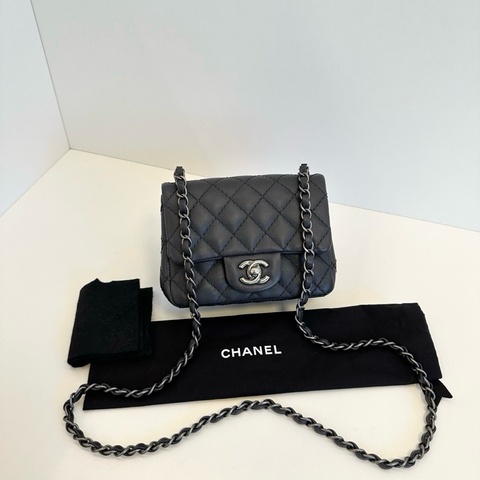 Chanel香奈兒 木炭黑做舊銀扣CF方胖子斜背包