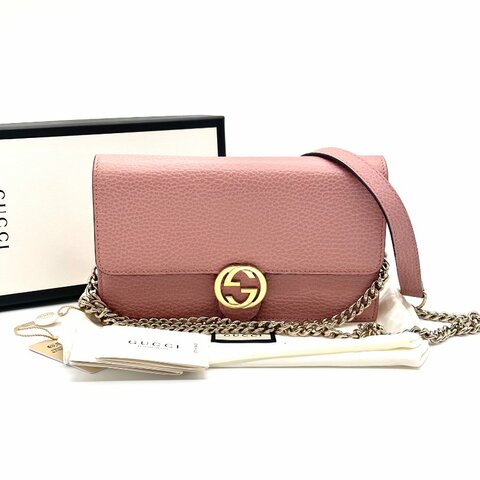 GUCCI 粉色金扣雙G woc肩背斜背包 19*11*2 98新配件盒子 塵袋