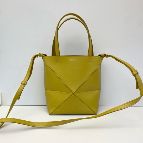 羅意威/Loewe Puzzle Fold mini托特包 芥末黃 牛皮 幾何折疊設計 尺寸：16.5*9.5*20cm