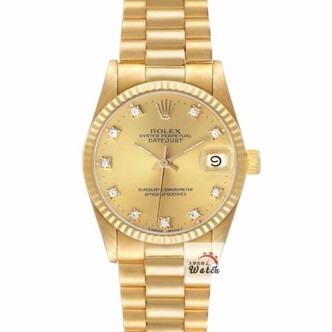 【大眾名錶】ROLEX勞力士68278 Datejust 蠔式女錶 中型18K 金色十鑽面盤 大眾名錶B1459