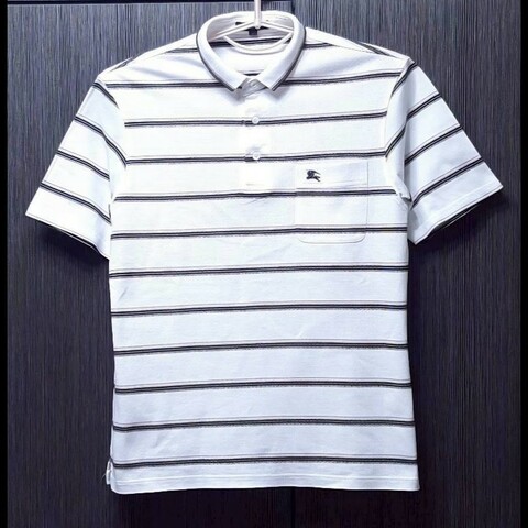（日本製MIJ）BURBERRY 博柏利 LONDON 戰馬 男條紋短袖POLO衫L