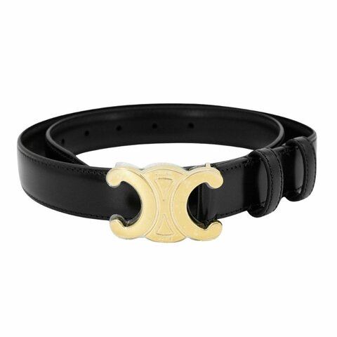 Celine 展示品 Triomphe 平滑牛皮金釦皮帶/腰帶-85cm(黑)