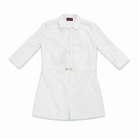 Gucci 展示品 1955馬銜金釦腰扣長洋裝#42(832006-白)