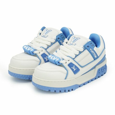 Louis Vuitton 展示品 LV Trainer 壓克力造型皮革運動鞋#34(白/水藍)