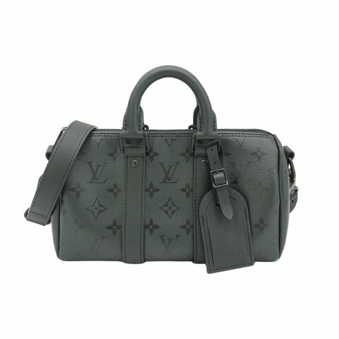 Louis Vuitton Keepall 25 字花帆布手提斜背波士頓包(M28369-黑)