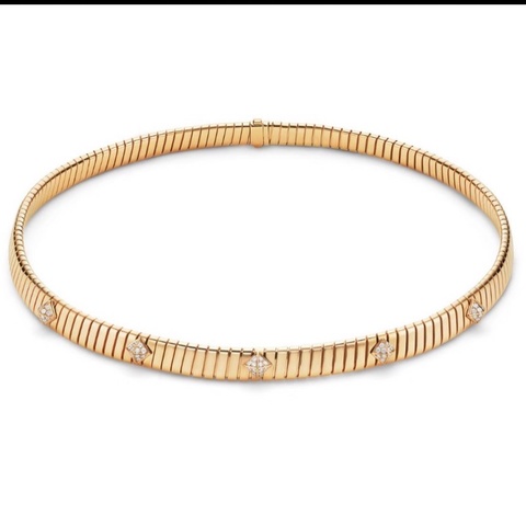 BVLGARI 寶格麗Tubogas 18K黃金密鑲鑽石窄款項圈項鍊 克重：67.4克 材質：18K黃金 獨立爪鑲鑽石