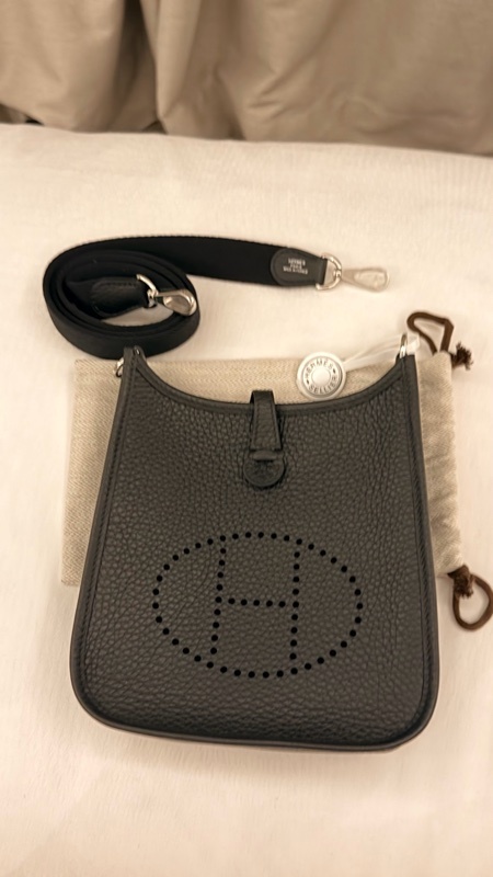 Hermes愛馬仕mini evelyne 16 黑銀 全新全配