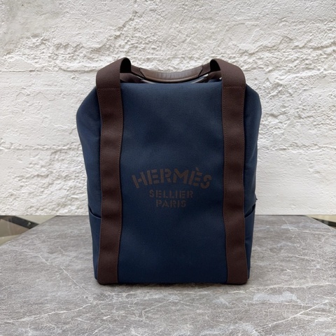 Hermes 愛馬仕groom馬術系列藏青藍拼火焰橙 帆布雙肩包 手提包 配件無 尺寸30*20*40cm