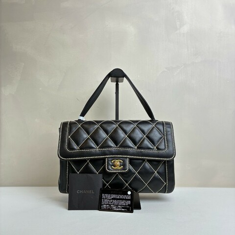 Chanel/香奈兒 中古款 黑金CF外車線手提包 原始成色