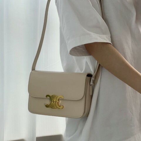 Celine/凱旋門 白色金扣豆腐包 BOX皮