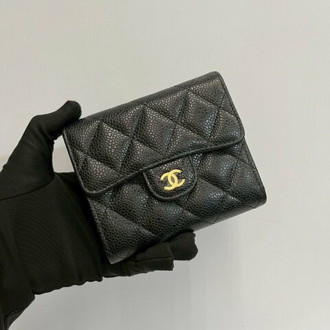 Chanel 三摺短夾 黑金荔枝牛