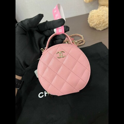 Chanel/香奈兒 粉紅荔枝牛皮圓餅包