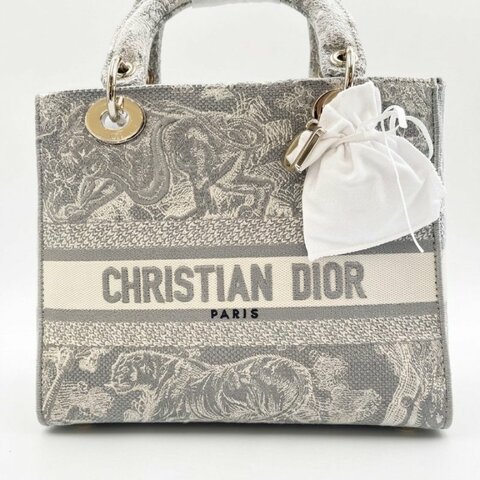 DIOR 灰色刺繡Lady 銀釦 動物園老虎系列圖案