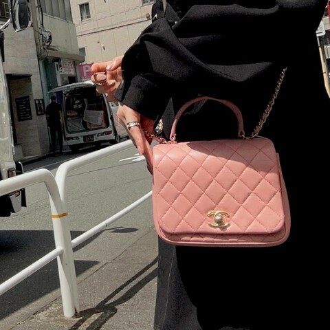 Chanel 手柄三層風琴包 粉金 粉色金扣 羊皮