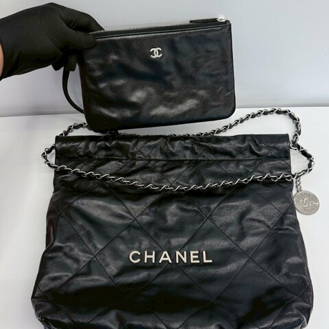 Chanel 22bag 小號黑銀  晶片款