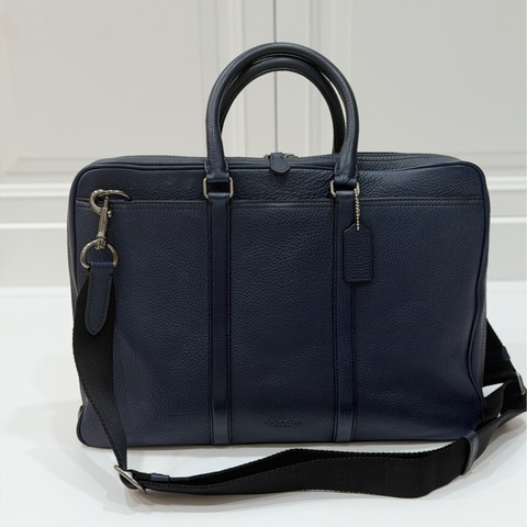 Coach Metropolitan Slim Brief 藍色 鵝卵石紋皮革 公事包 電腦包 公文包 手提包 斜背包