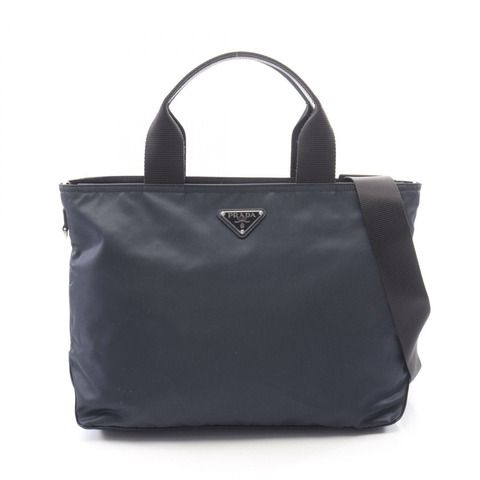 PRADA VELA 肩背斜背包 1BG867 尼龍 Saffiano 皮革 海軍藍 二手