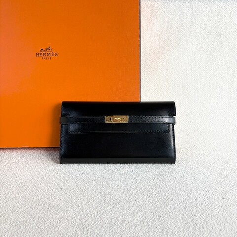 Hermes kelly銀包 黑色金扣box皮 c刻
