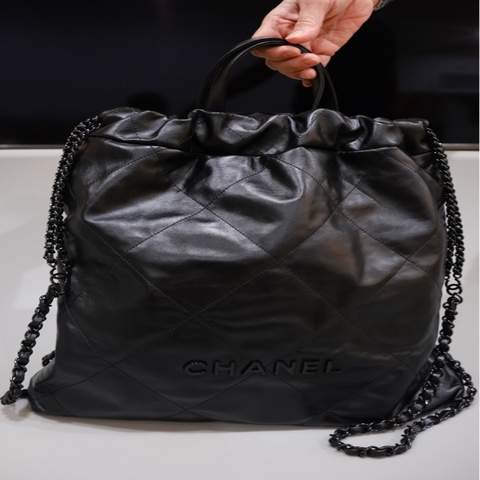 CHANEL 22 AS3313束口手提後背包 so black logo全黑 芯片款 98成新