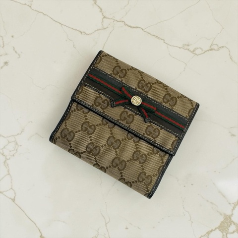 莉亞精品♡ Gucci 256997 老花蝴蝶結短夾 二手