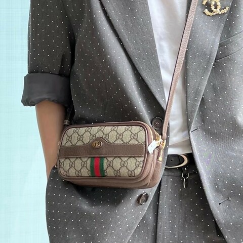 Gucci Ophidia系列三層斜背包 烏木色