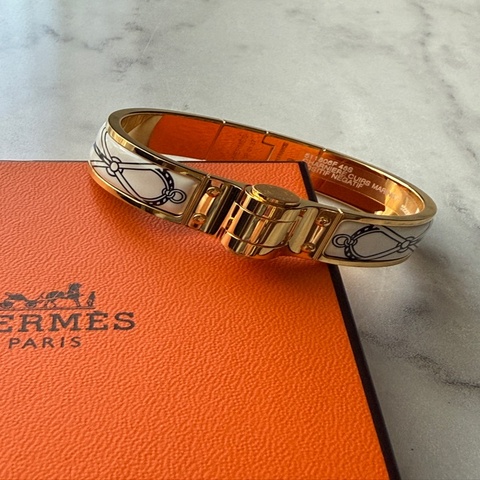 🎶HERMES 鍍玫金 搭配絲巾花樣手鐲圖案🎶 S