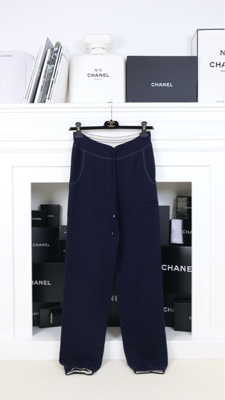Chanel 11年深蓝色抽绳束脚运动长裤