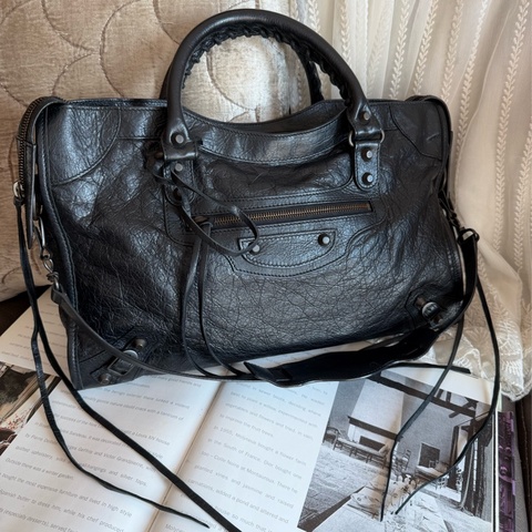 巴黎世家 BALENCIAGA 機車包 classic City Bag 黑色皮革 肩背包 側背包 托特包 男女合用