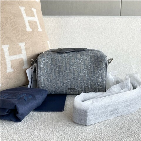 Dior Lingo22老花刺繡馬鞍翻蓋圓筒包