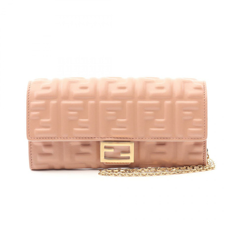 FENDI FF logo 鏈條單肩包皮夾 8M0498AAJDF1SK3 皮革 粉紅色 新款 女士