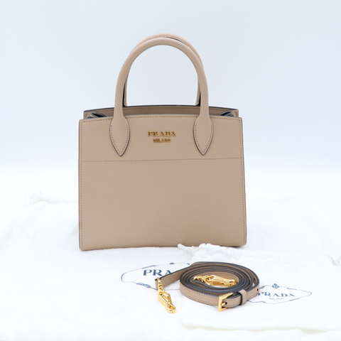 Prada 普拉達 Bibliotheque 奶茶色 防刮牛皮 手提包 托特包 斜挎包